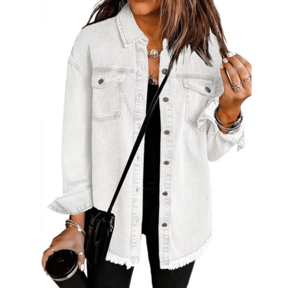 Teresa | Women's Oversized Shirt Jacket with Frayed Hem