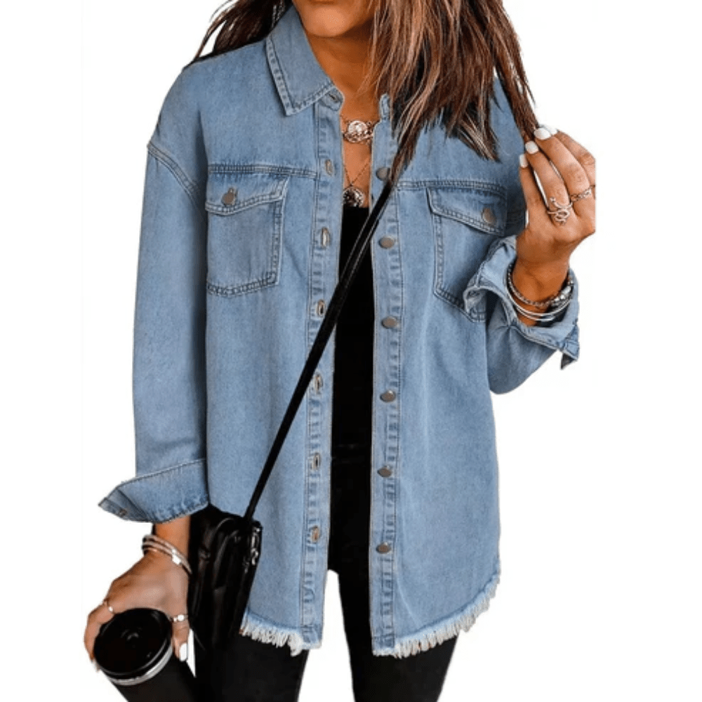 Teresa | Women's Oversized Shirt Jacket with Frayed Hem