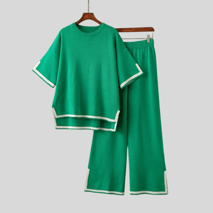 Sandra | Women's Contrast Wide Leg Trousers Set