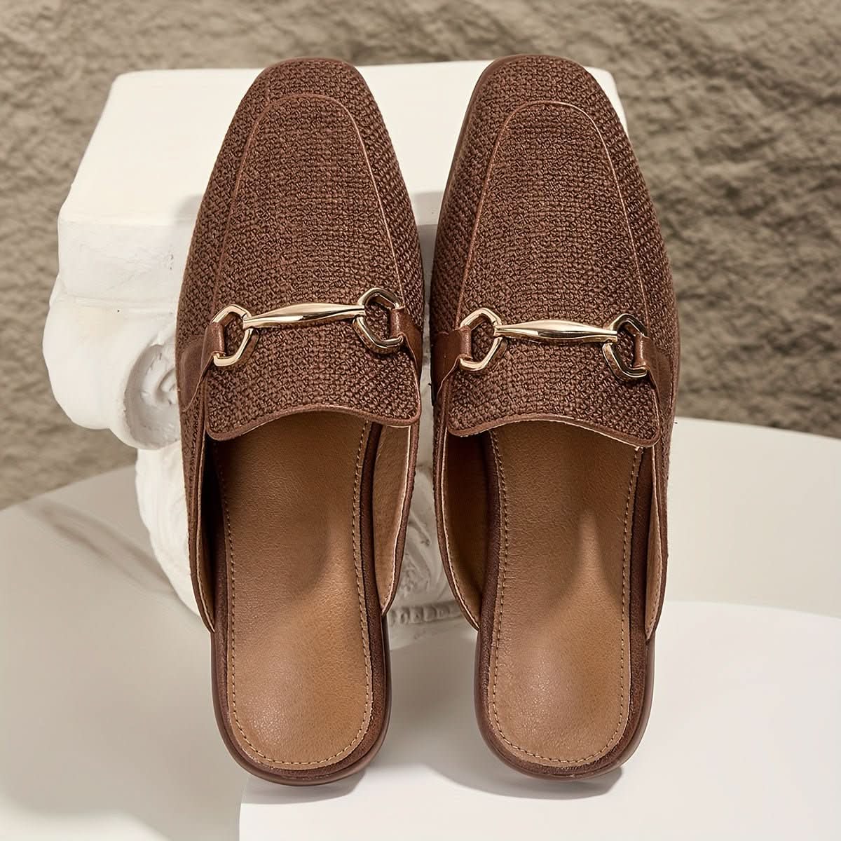 Tonya | Women's Square Toe Buckle Mule Flats