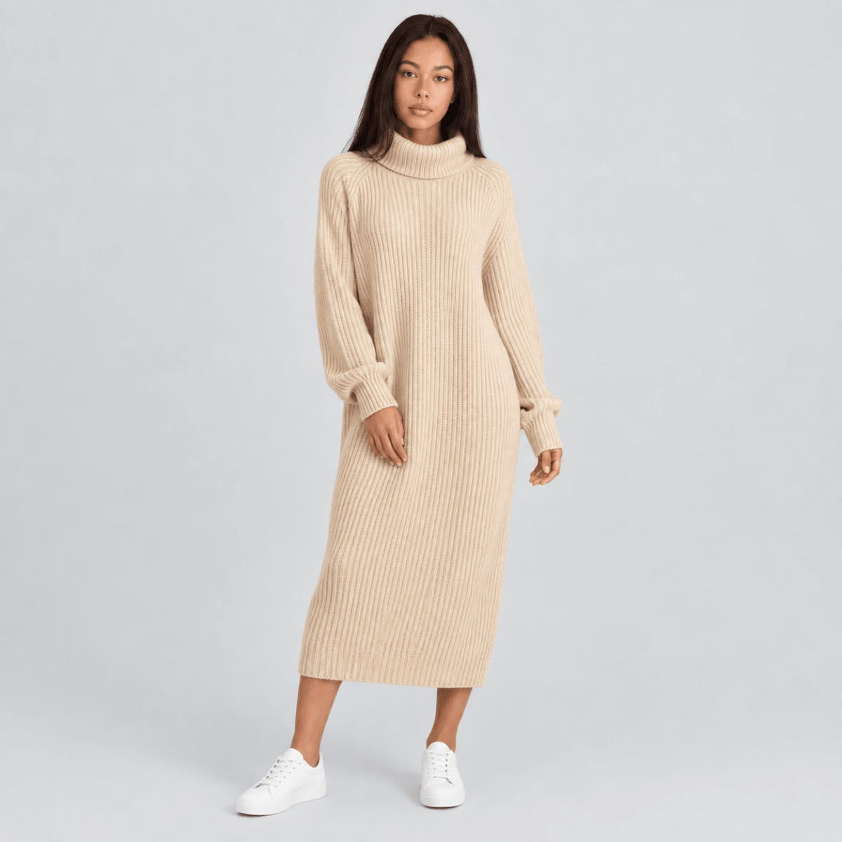 Addyson | Vestido midi de cuello alto y canalé grueso para mujer