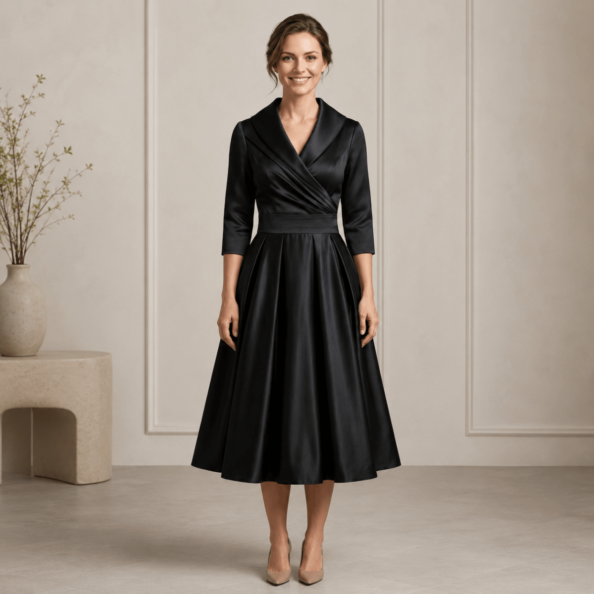 Juliana | Women's Long Sleeve Wrap Neck Pleated Midi Dress