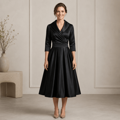 Juliana | Women's Long Sleeve Wrap Neck Pleated Midi Dress
