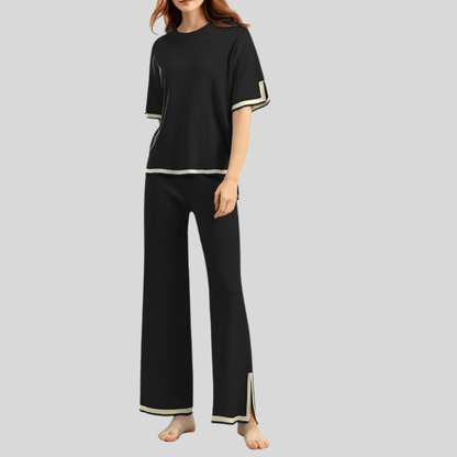 Sandra | Women's Contrast Wide Leg Trousers Set