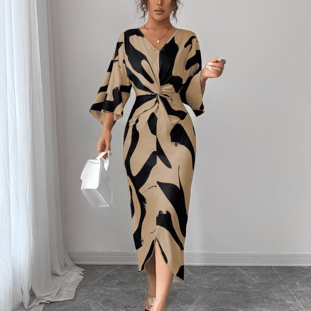 Debra | Women's Abstract Print Twist Waist Midi Dress