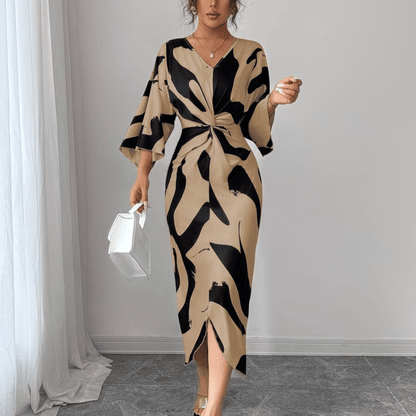 Debra | Women's Abstract Print Twist Waist Midi Dress