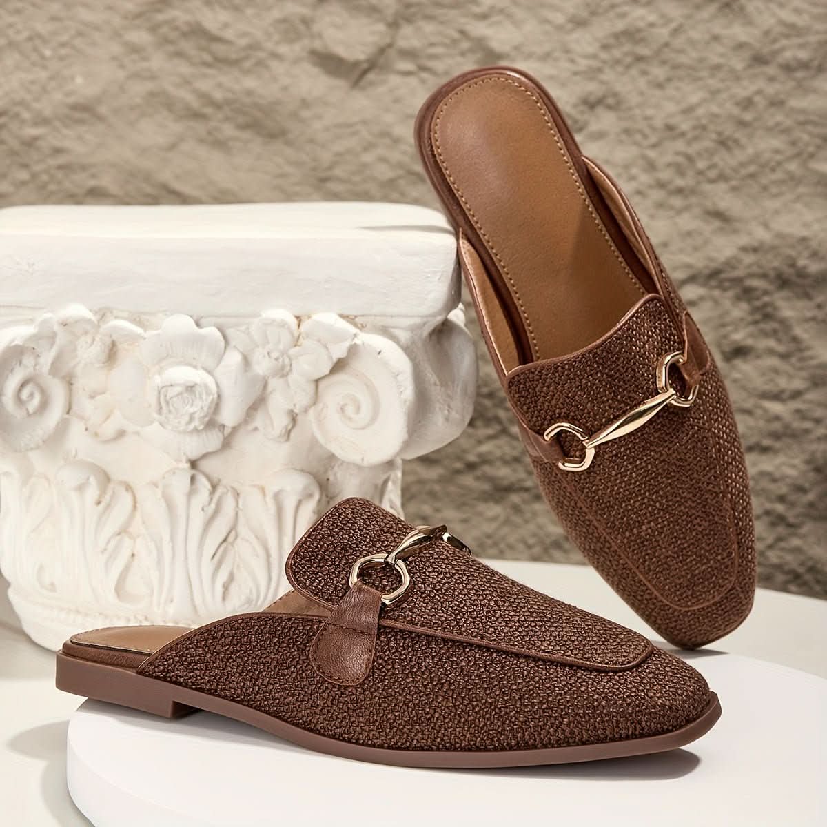 Tonya | Women's Square Toe Buckle Mule Flats