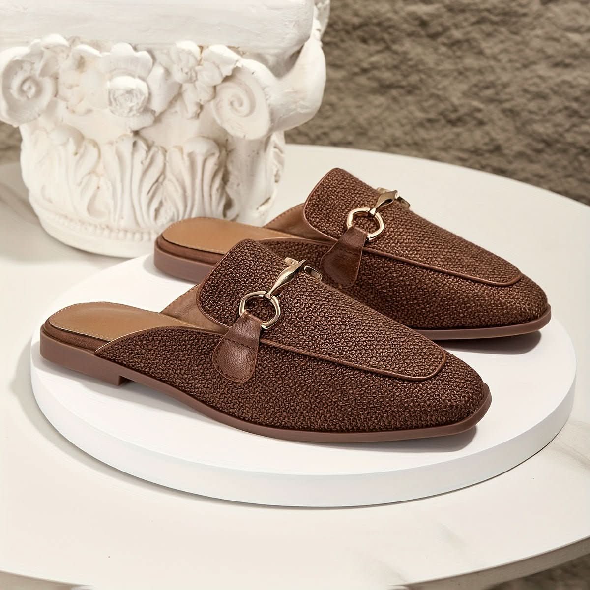 Tonya | Women's Square Toe Buckle Mule Flats