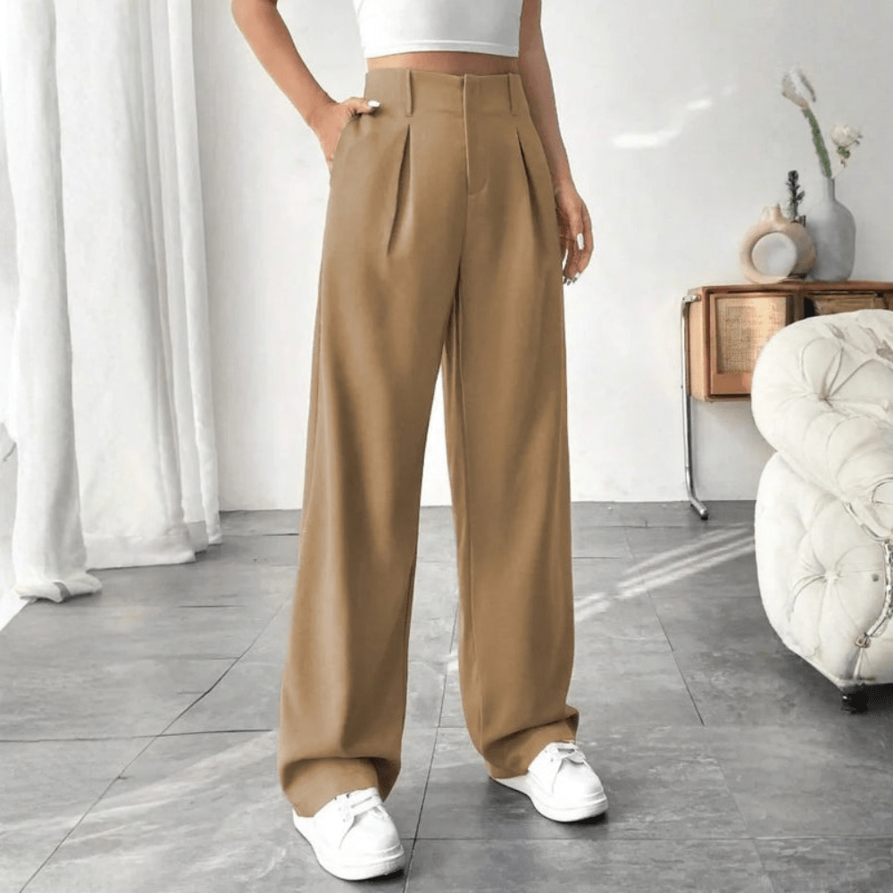 Barbara | Pantalones drapeados de pierna ancha y cintura alta para mujer