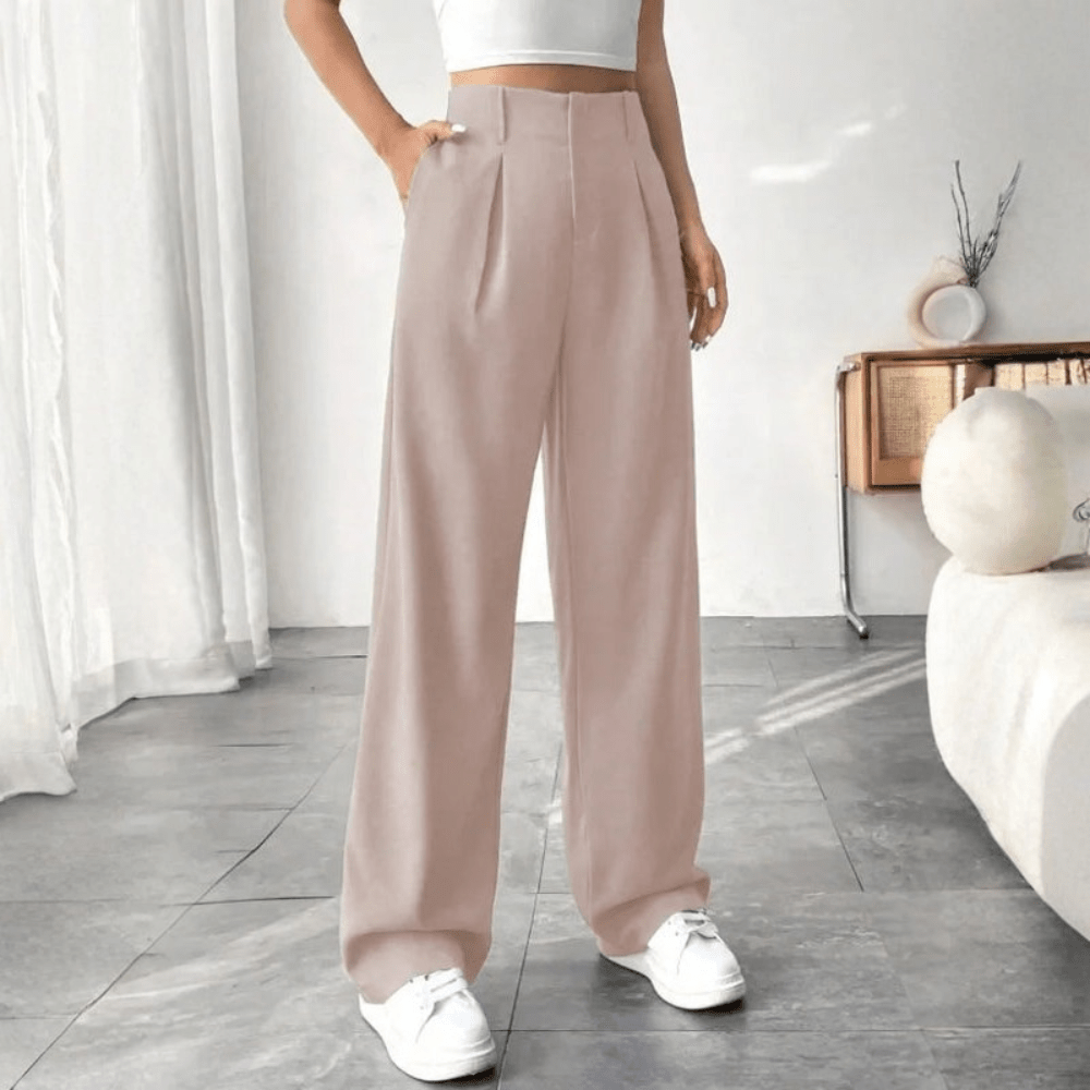 Barbara | Pantalones drapeados de pierna ancha y cintura alta para mujer