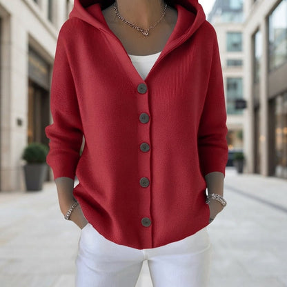 Maureen | Damen-Strickjacke mit Kapuze und Knopfleiste