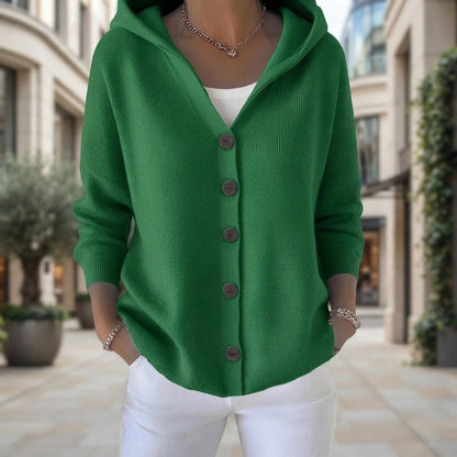 Maureen | Damen-Strickjacke mit Kapuze und Knopfleiste