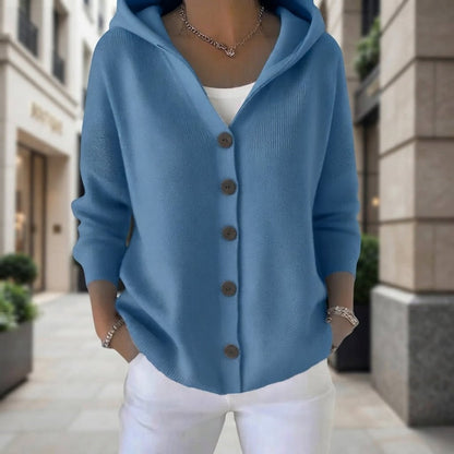 Maureen | Damen-Strickjacke mit Kapuze und Knopfleiste