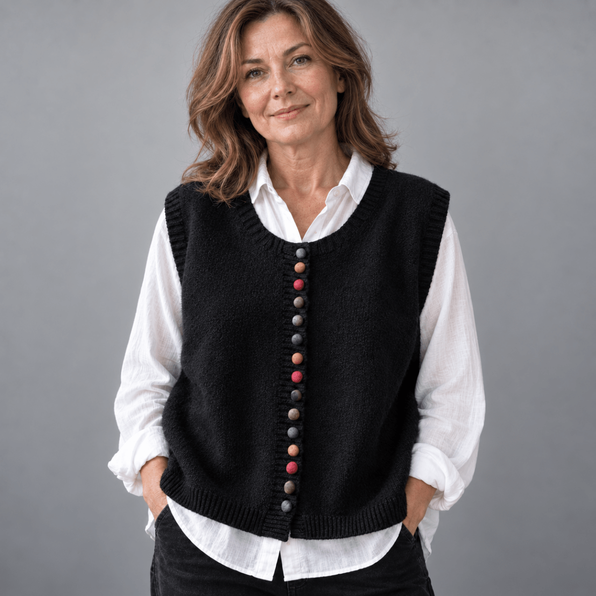 Gayle | Women's Ribbed Knit Button-Front Vest