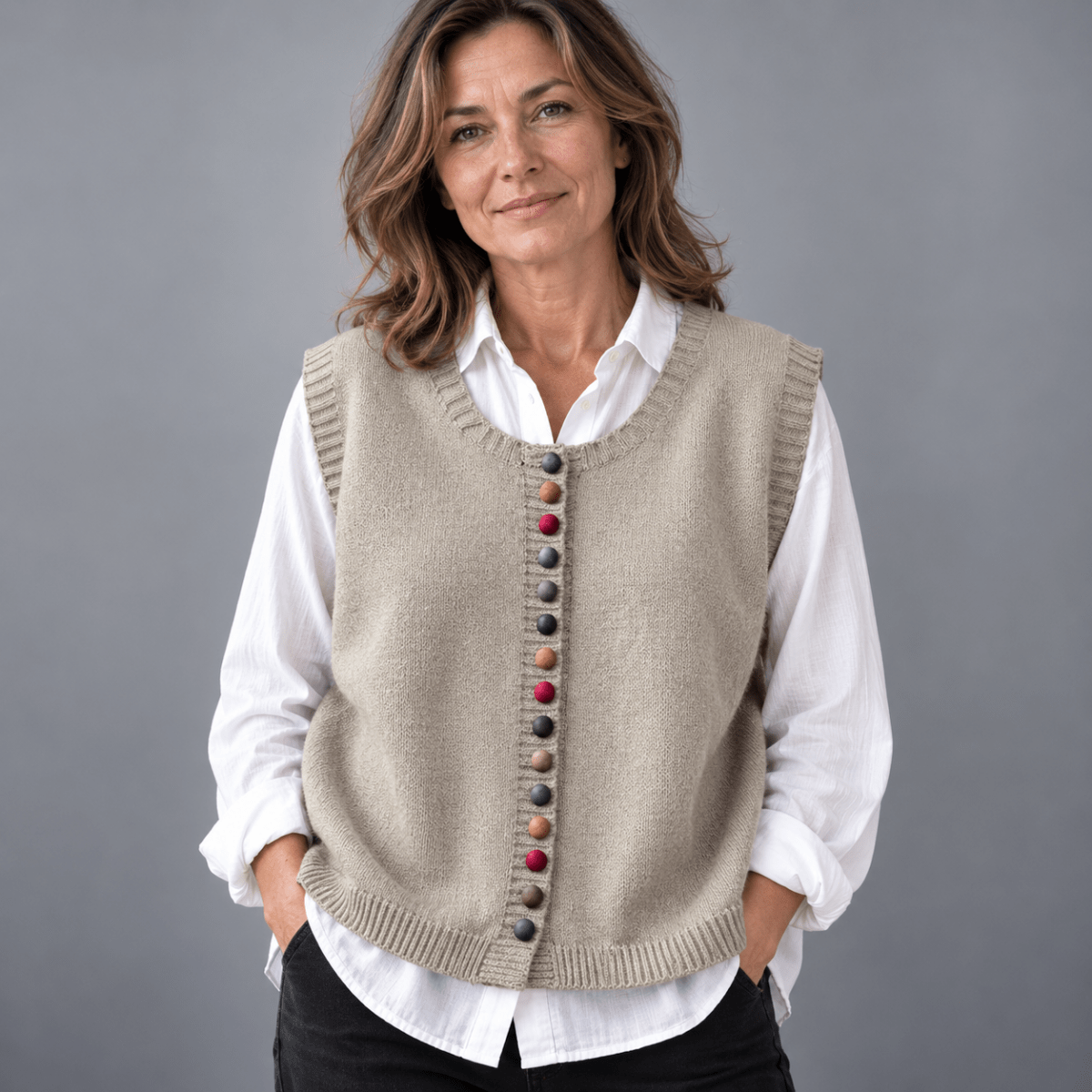 Gayle | Women's Ribbed Knit Button-Front Vest