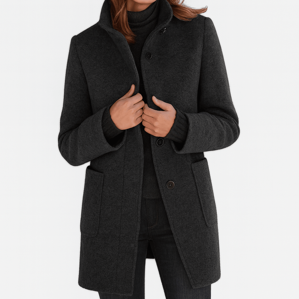 Elisa | Damen-Mantel in Longline-Schnitt mit Knopfleiste und Kragen