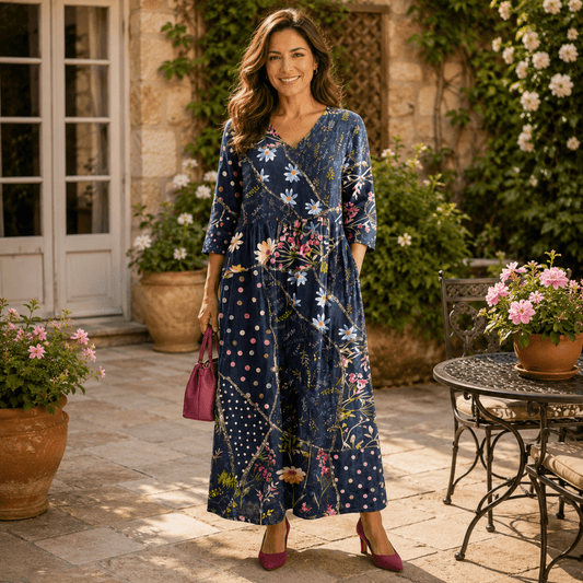 Nadia | Women's Floral Gathered Long Sleeve Midi Dress