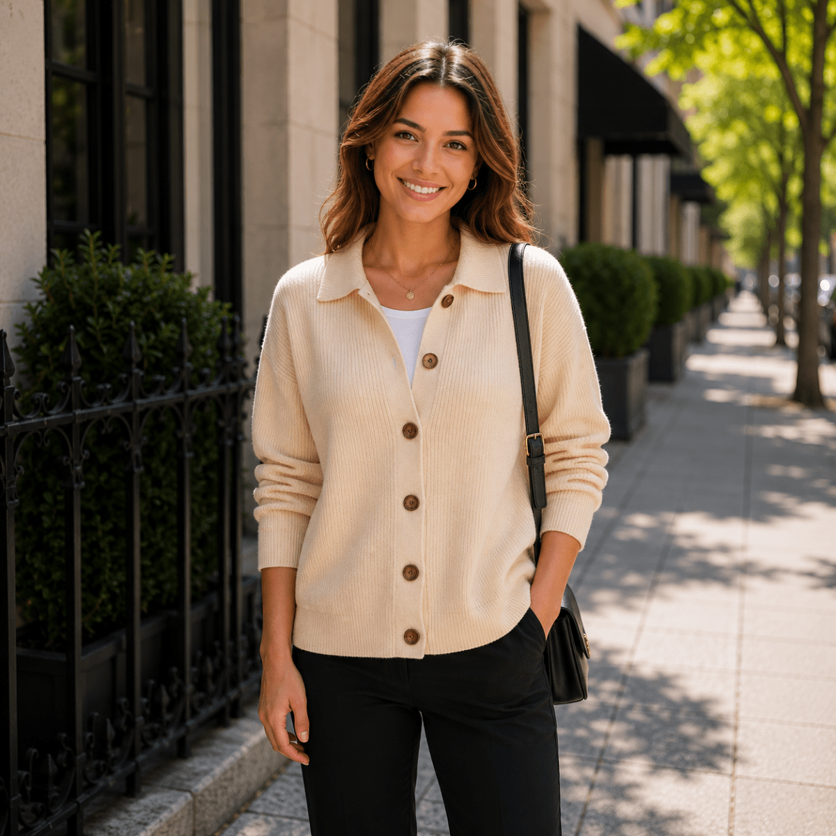 Callie | Damen-Cardigan mit Kragen und Knopfleiste