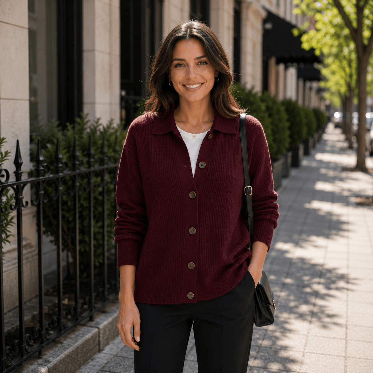 Callie | Damen-Cardigan mit Kragen und Knopfleiste