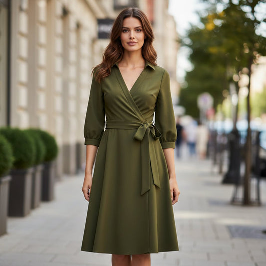 Lillie | Women's Belted Midi Wrap Dress for Special Occasions