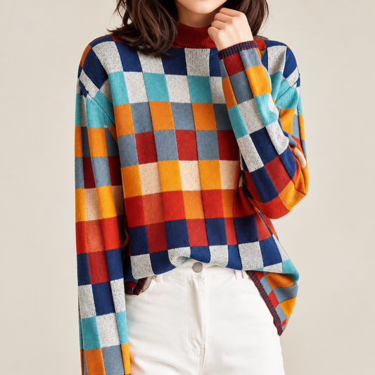 Adeline | Women's Knitwear Turtleneck Colourblock Jumper