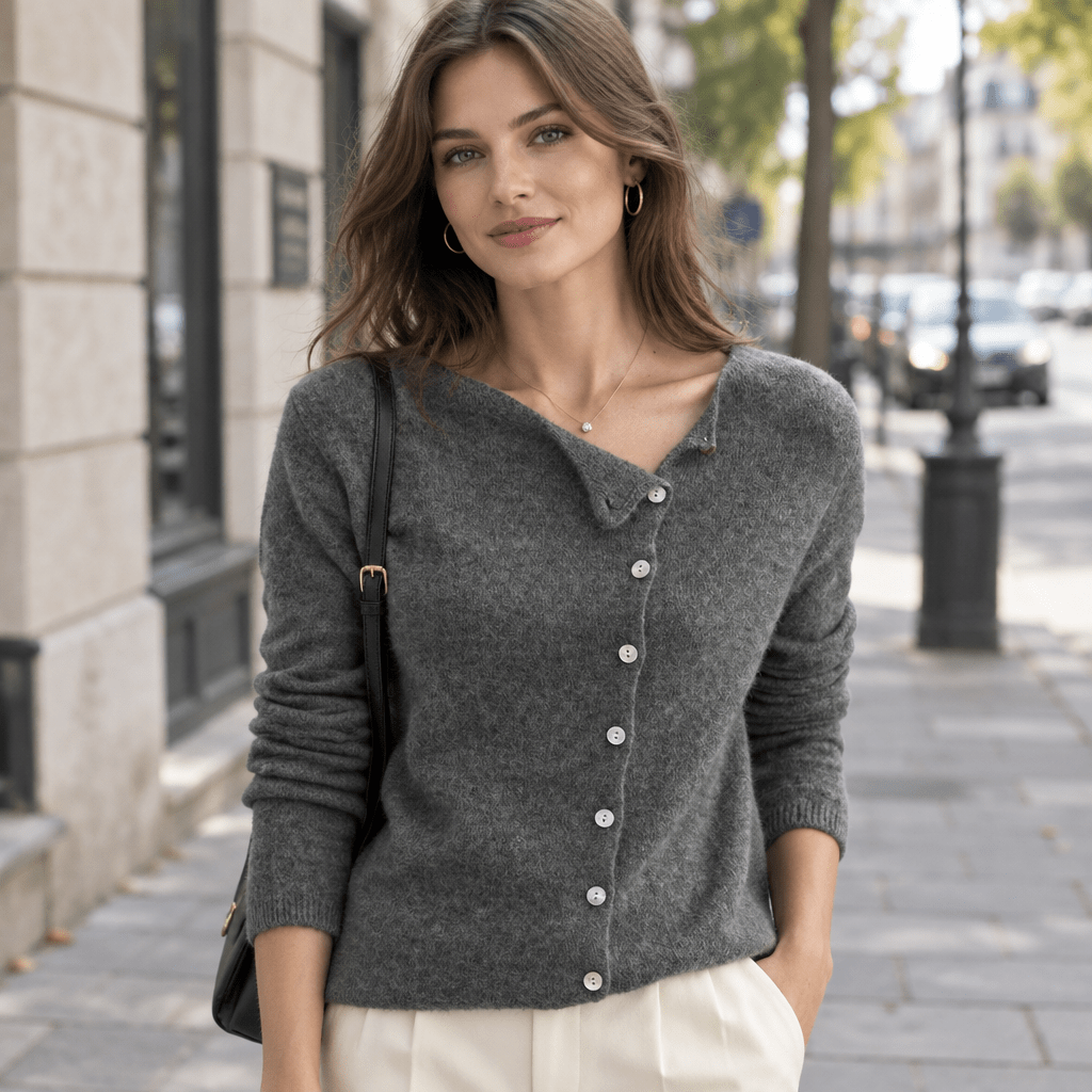 Janie | Asymmetrische Strickjacke mit Knopfleiste für Damen
