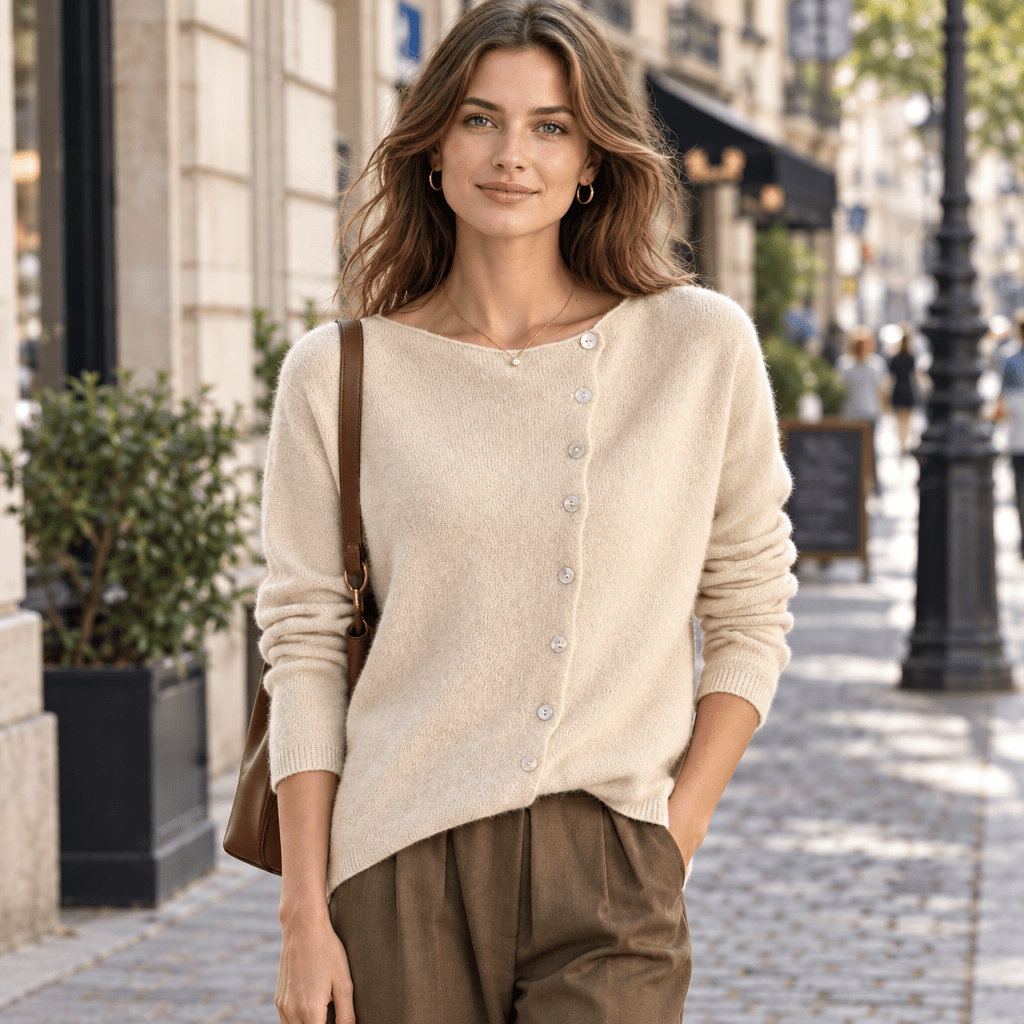 Janie | Asymmetrische Strickjacke mit Knopfleiste für Damen