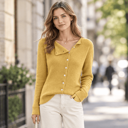 Janie | Asymmetrische Strickjacke mit Knopfleiste für Damen