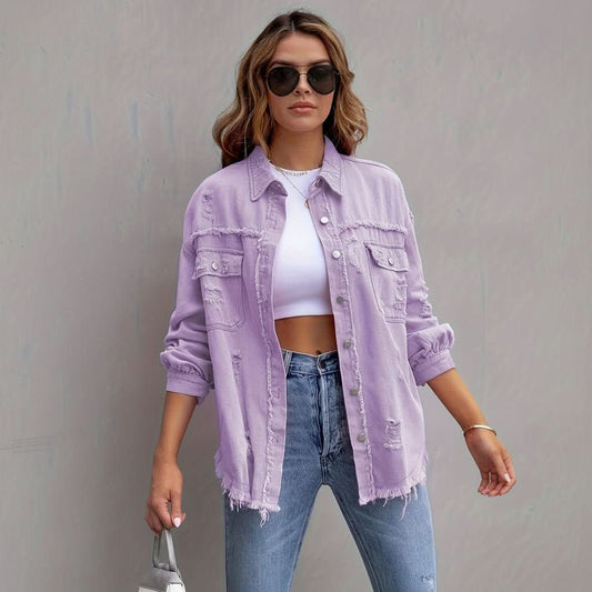 Annie | Women's Cropped Purple Frayed Jacket