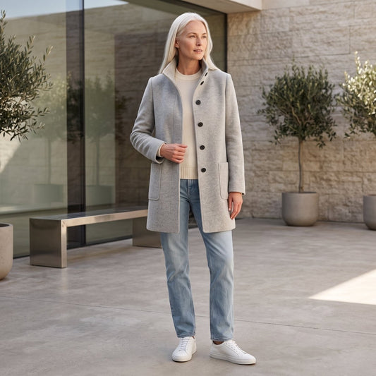 Elisa | Damen-Mantel in Longline-Schnitt mit Knopfleiste und Kragen