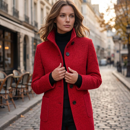 Elisa | Damen-Mantel in Longline-Schnitt mit Knopfleiste und Kragen