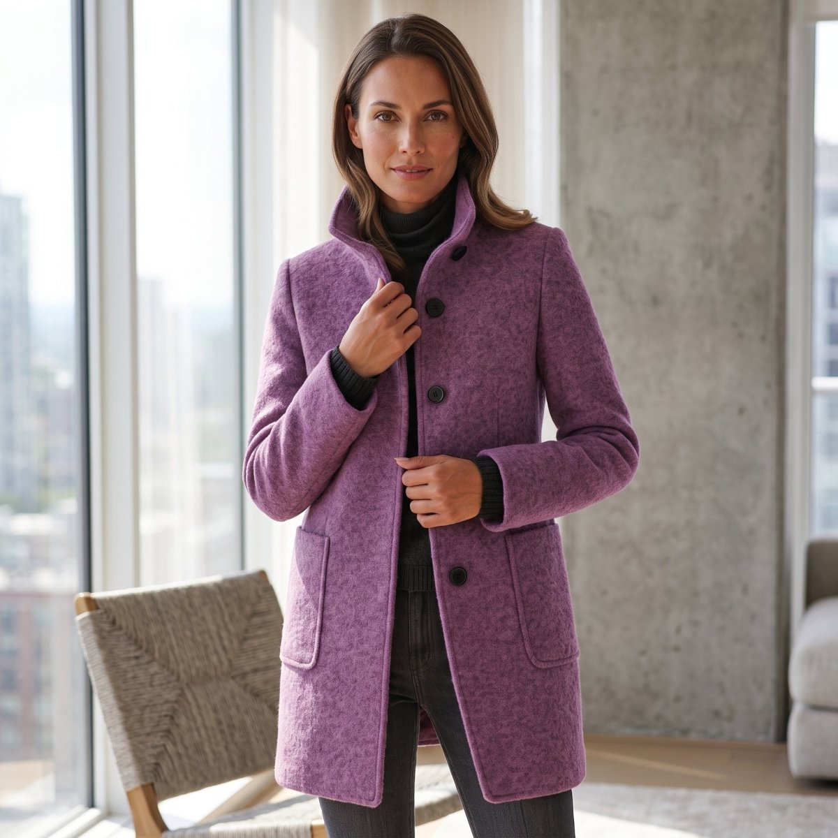 Elisa | Damen-Mantel in Longline-Schnitt mit Knopfleiste und Kragen