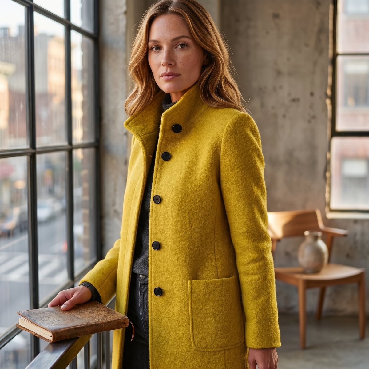 Elisa | Damen-Mantel in Longline-Schnitt mit Knopfleiste und Kragen