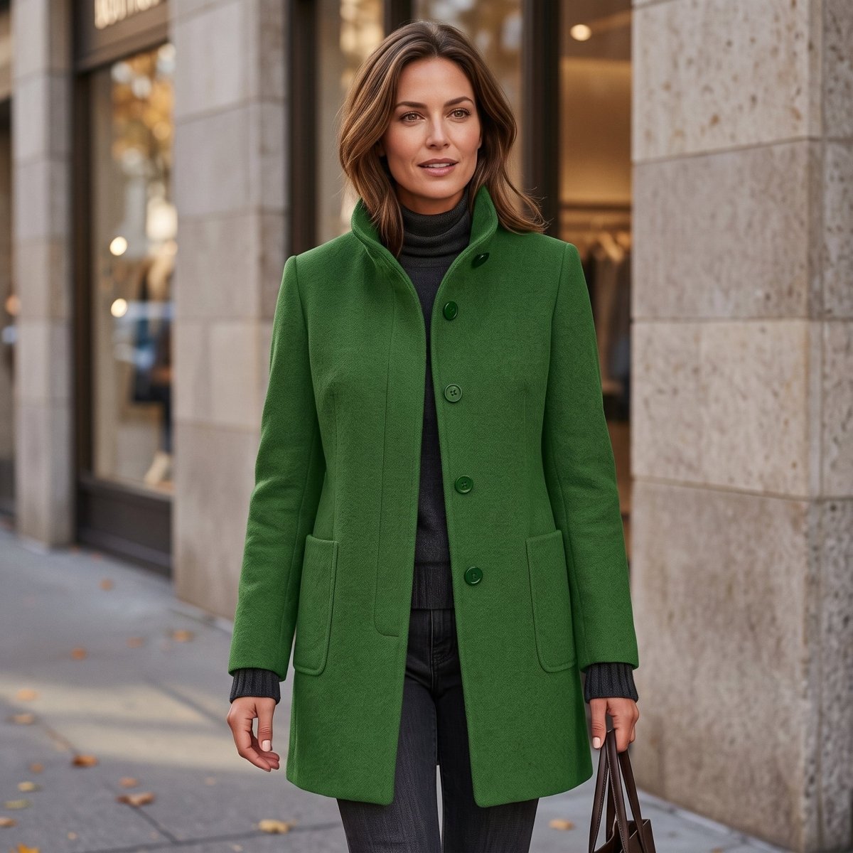 Elisa | Damen-Mantel in Longline-Schnitt mit Knopfleiste und Kragen