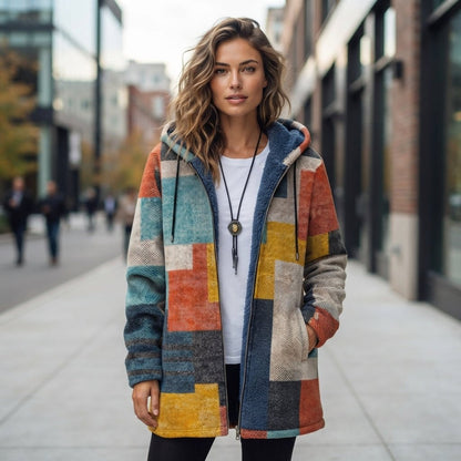 Stefanie | Bedruckte Freizeitjacke mit Kapuze und Reißverschluss für Damen