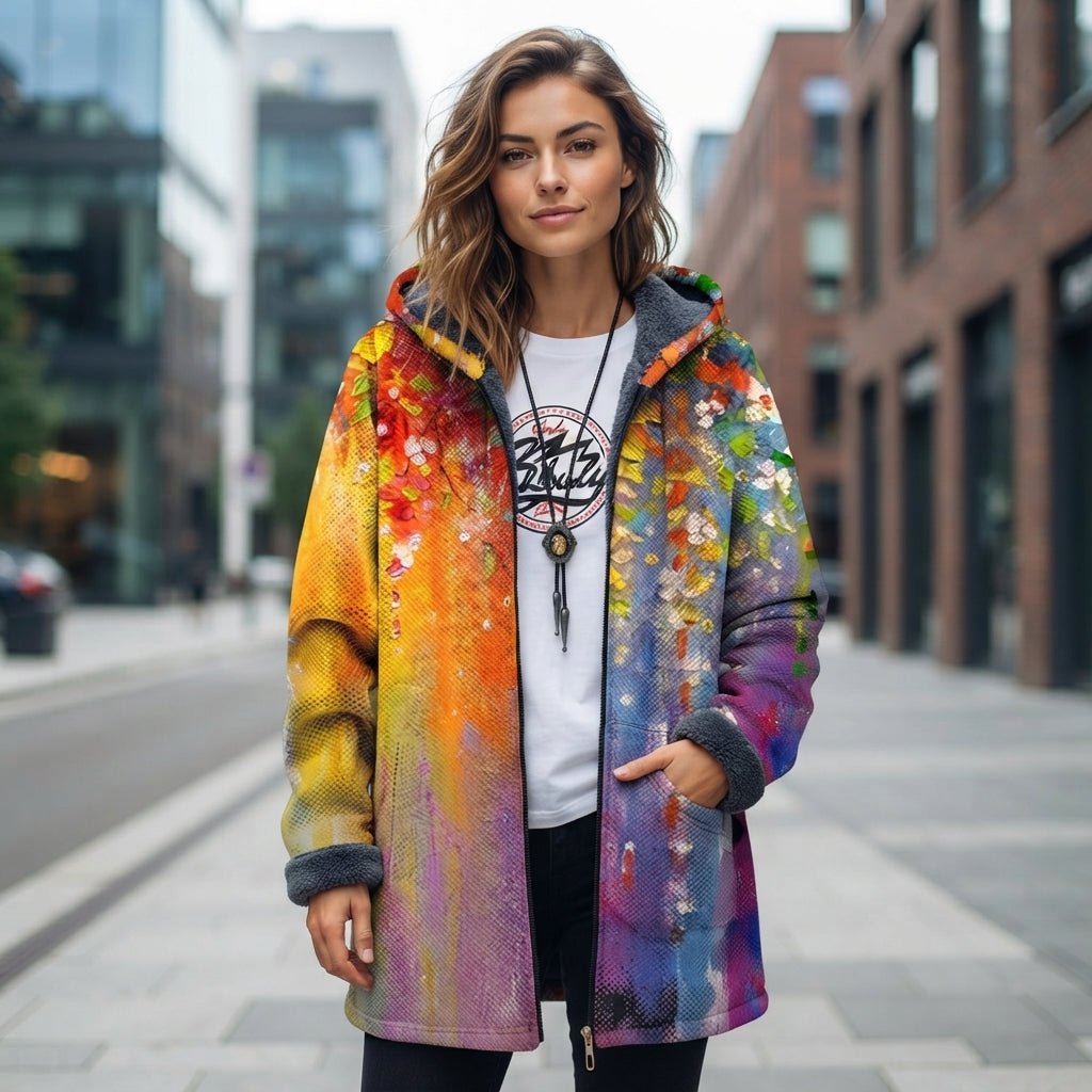 Stefanie | Bedruckte Freizeitjacke mit Kapuze und Reißverschluss für Damen
