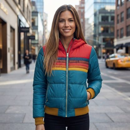 Roberta | Women's Striped Puffer Jacket with Zip Front