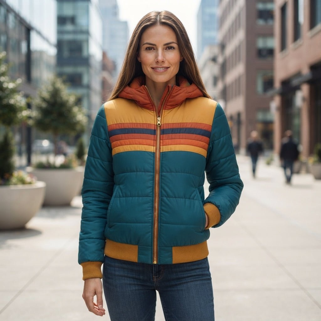 Roberta | Women's Striped Puffer Jacket with Zip Front