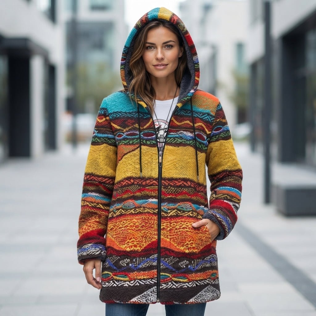 Stefanie | Bedruckte Freizeitjacke mit Kapuze und Reißverschluss für Damen