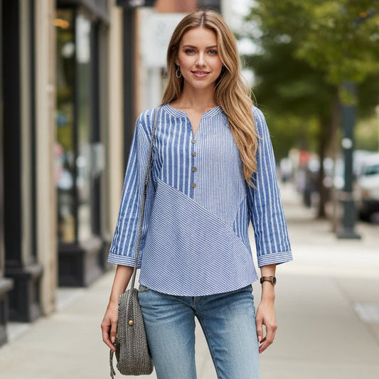 Tiana | Women's Striped V-Neck Relaxed Fit Top