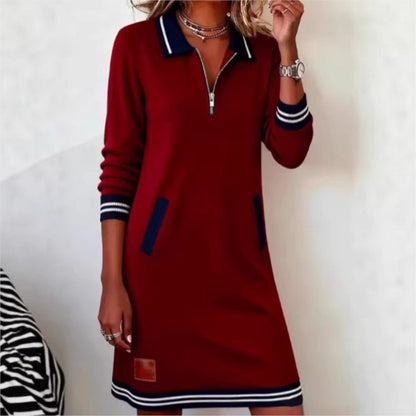 Deidre | Vestido corto tipo sudadera con media cremallera y ribete en contraste para mujer