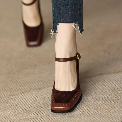 Sarah | Zapatos de salón para mujer con tacón ancho y correa en el tobillo