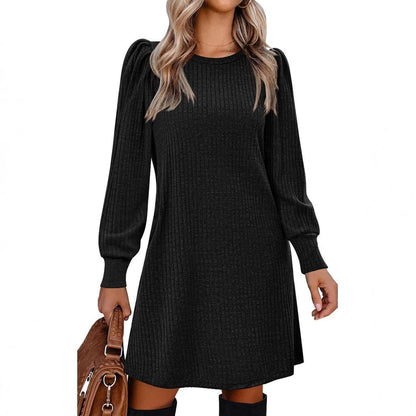Abigayle | Vestido de punto acanalado con mangas abullonadas para mujer, ideal para el invierno