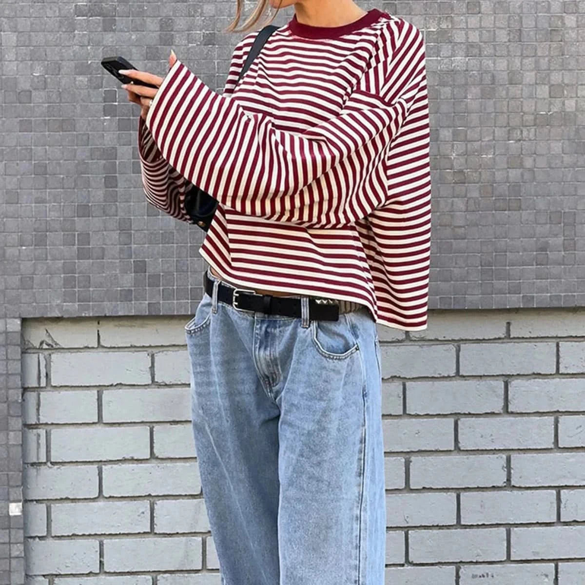 Angela | Women's Striped Oversized Long Sleeve Top