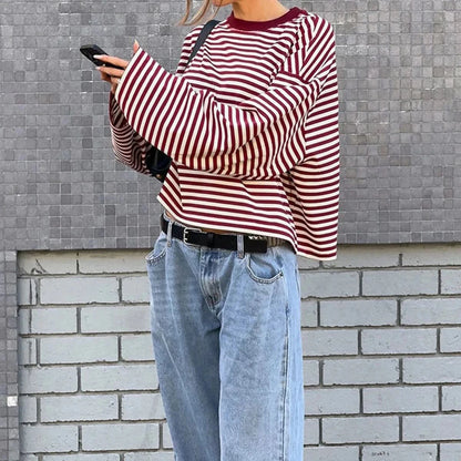 Angela | Women's Striped Oversized Long Sleeve Top