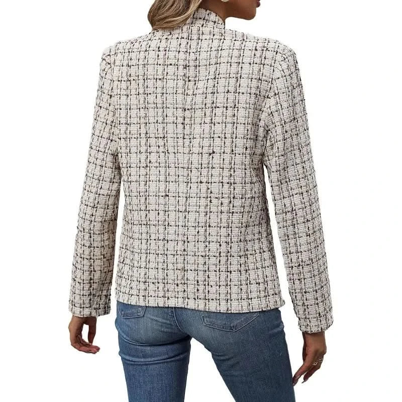 Evelyn | Women's Checkered Tweed Open Front Blazer