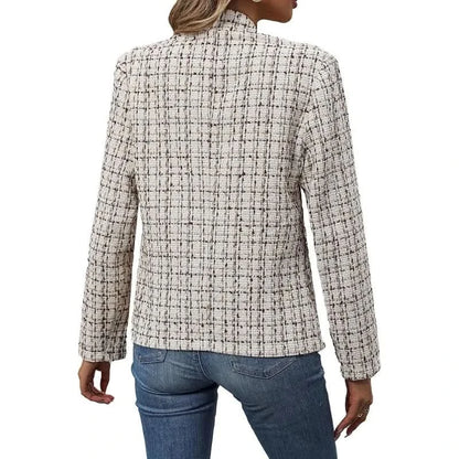 Evelyn | Women's Checkered Tweed Open Front Blazer