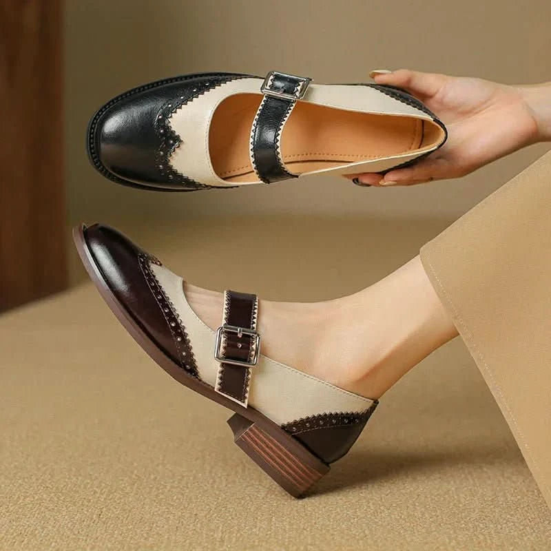 Tove | Women's Vintage Brogue Strap Flat Shoes