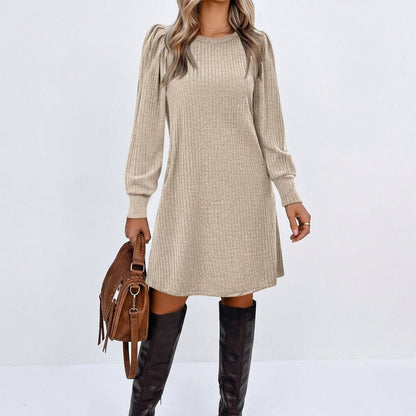 Abigayle | Vestido de punto acanalado con mangas abullonadas para mujer, ideal para el invierno