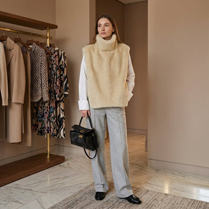 Emmalee | Chaleco de invierno de piel sintética con cuello alto para mujer